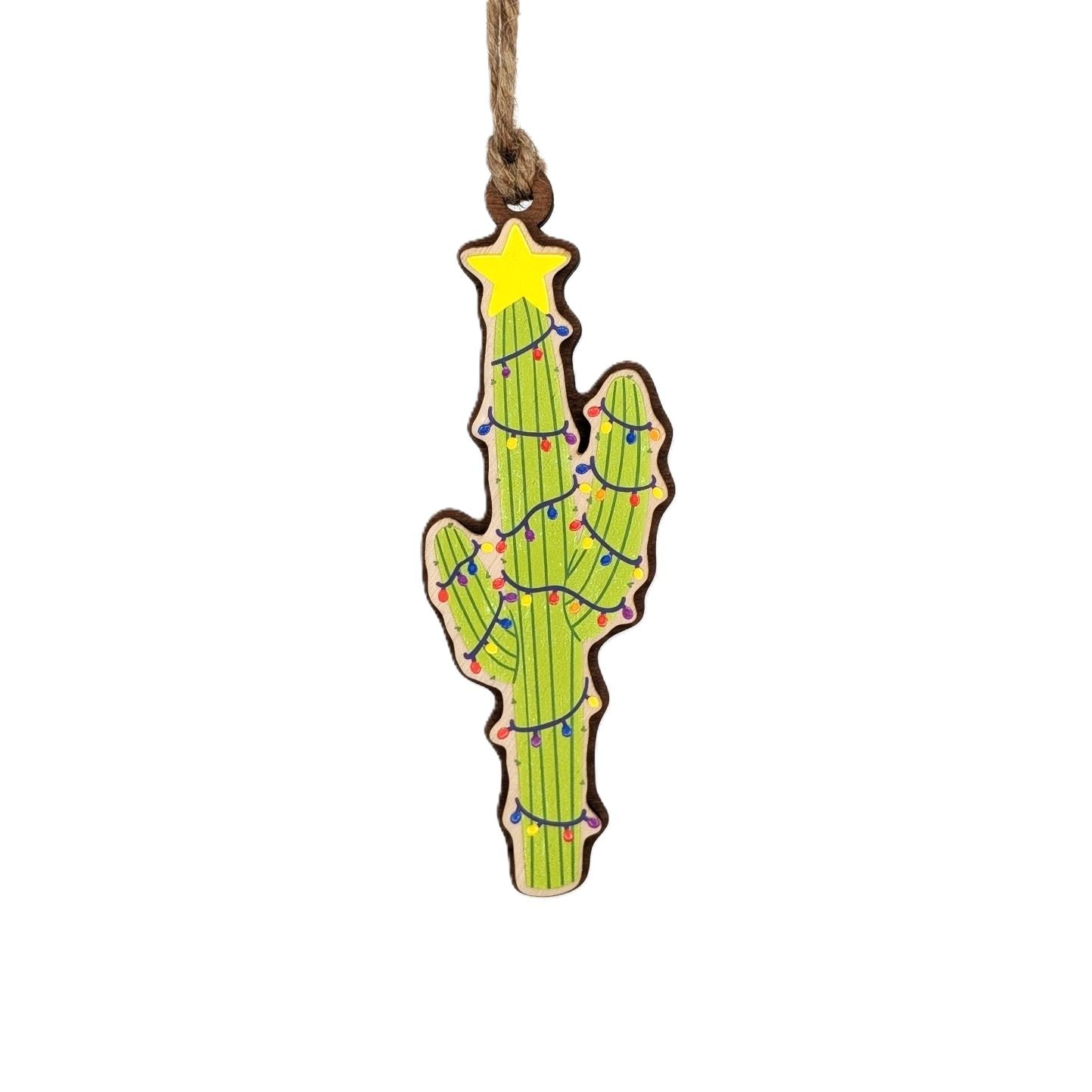 Cactus Christmas Ornament with lights and a Star, desert succulent