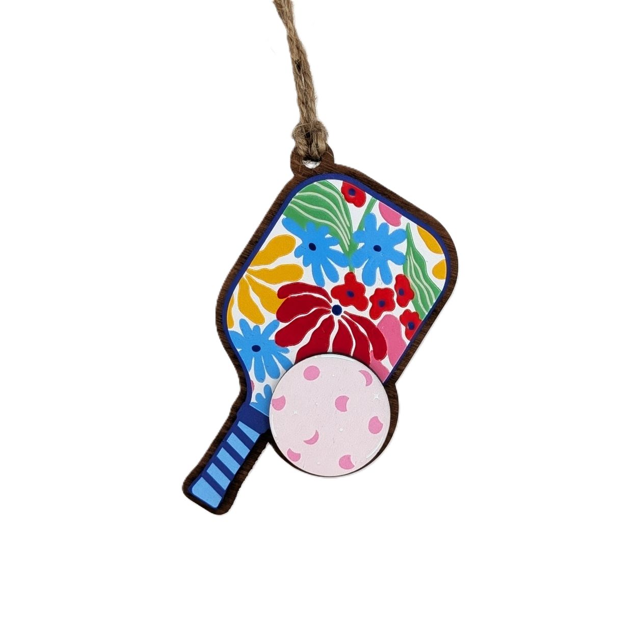 Flower Pickleball Paddle with Pink Ball Christmas Ornament