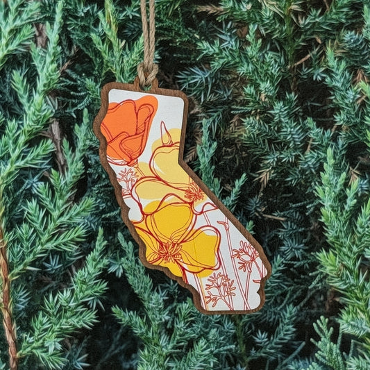 California Poppy Line Art Ornament
