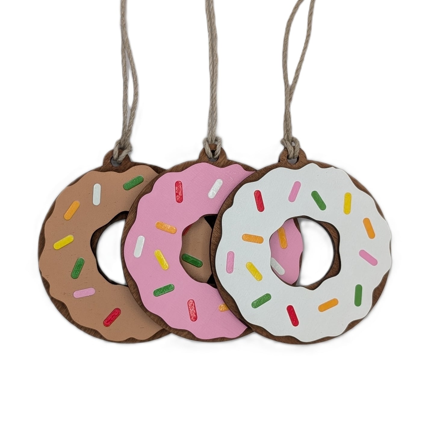 Donut Christmas Ornament, Chocolate Pink and White Donuts