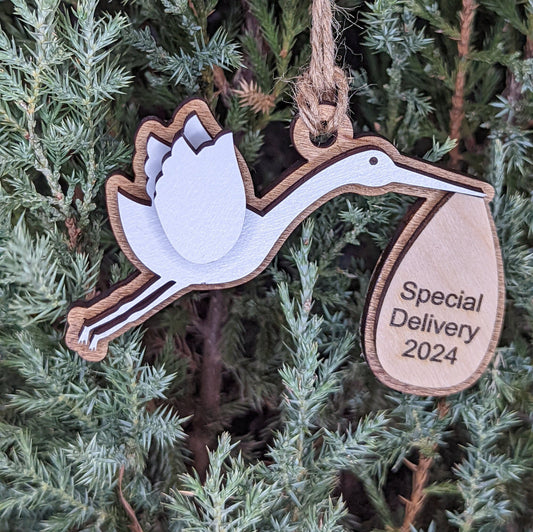 Stork Baby First Christmas Ornament, Personalized announcement ornaments, Special delivery