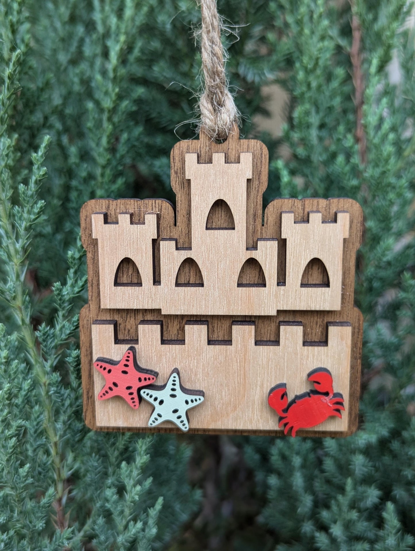 Sand Castle Christmas Ornament, Personalized name Castle