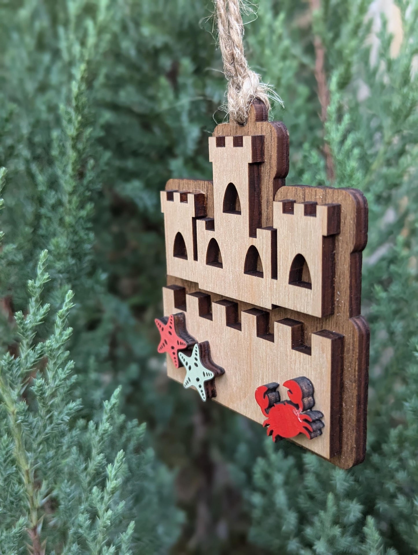 Sand Castle Christmas Ornament, Personalized name Castle