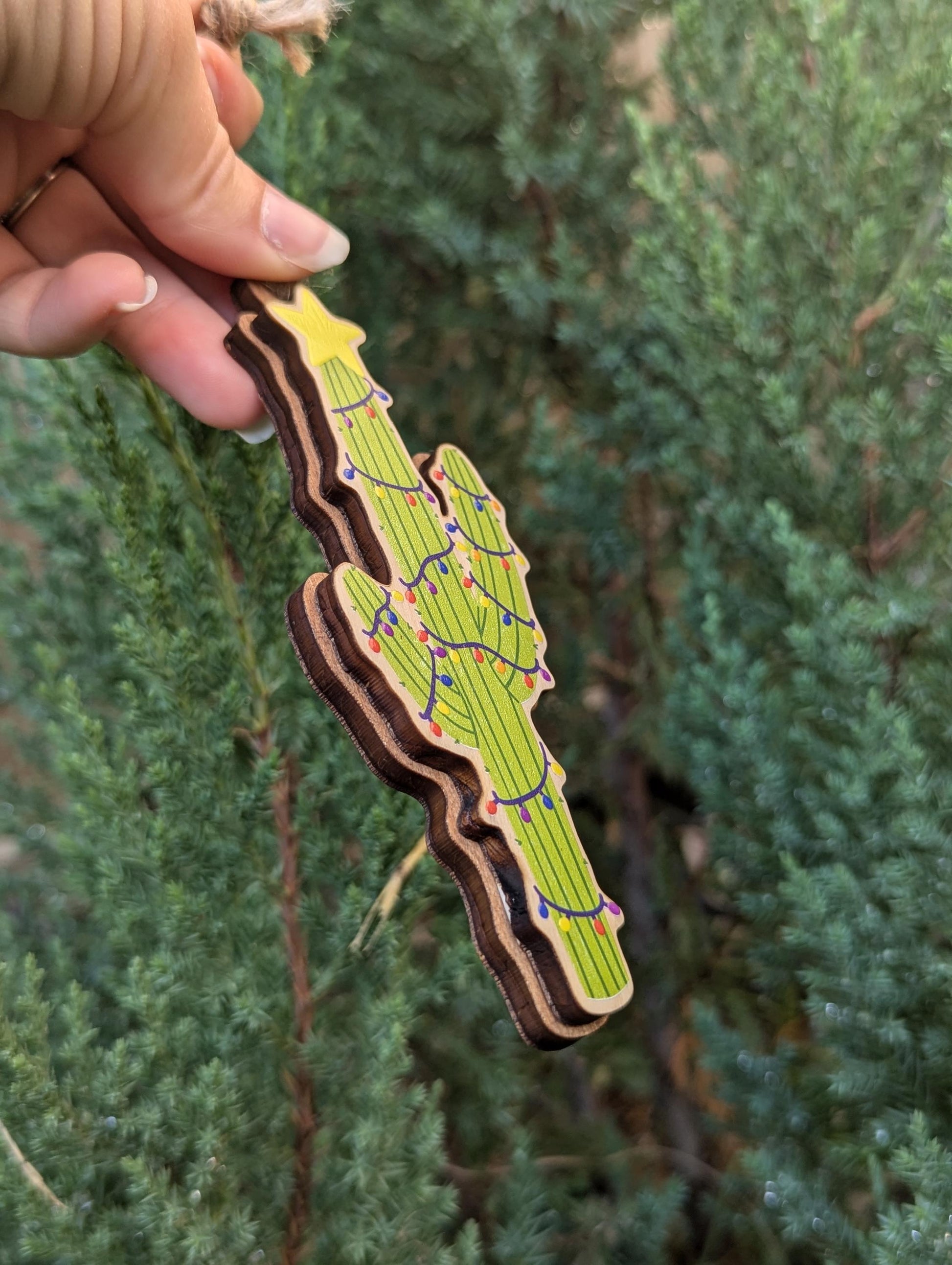 Cactus Christmas Ornament with lights and a Star, desert succulent