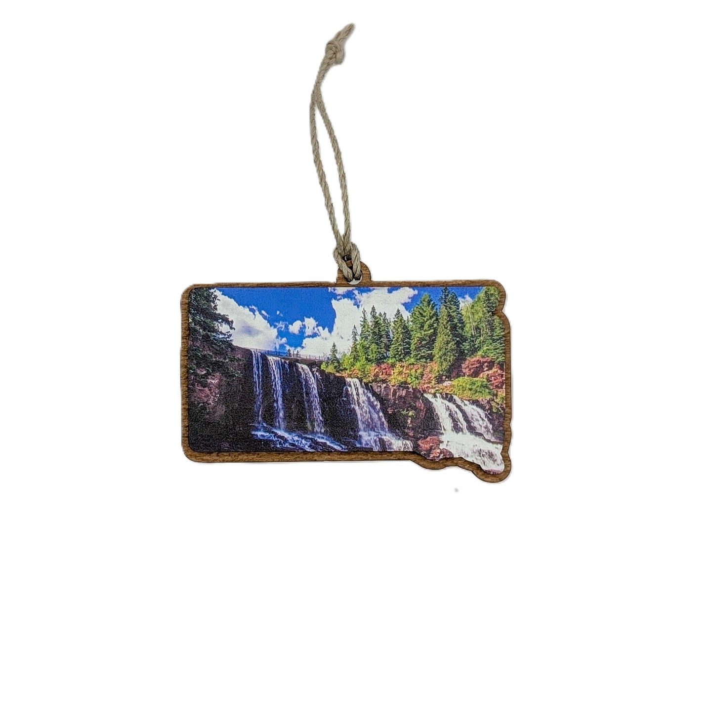 South Dakota Waterfall & Forest Wooden Christmas Ornament