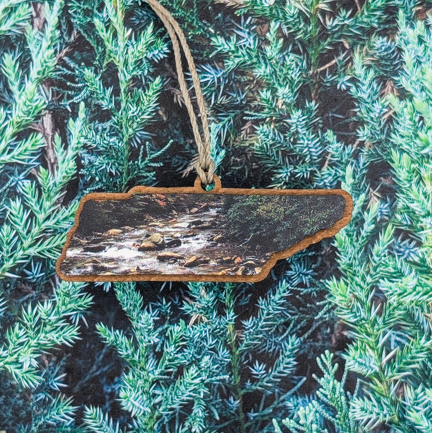 Tennessee Mountain Stream Wooden Christmas Ornament