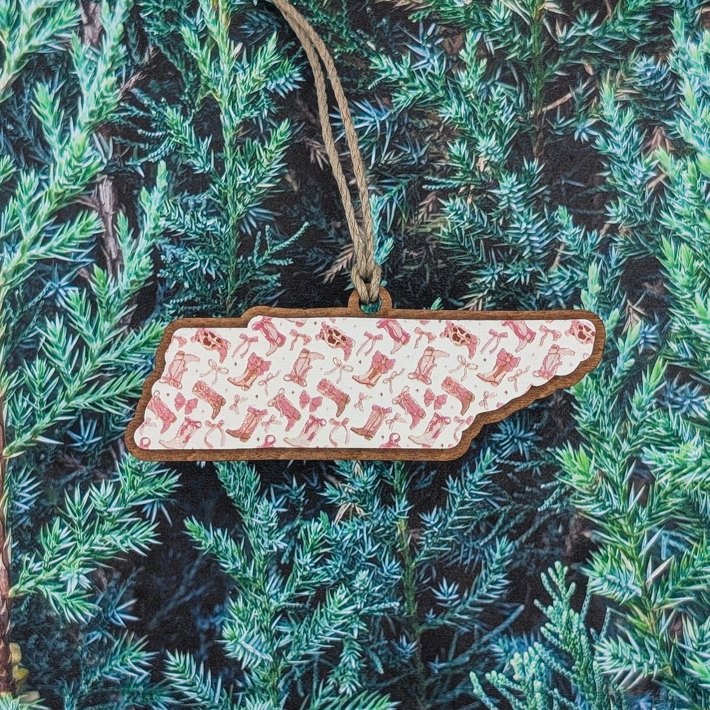 Tennessee Pink Cowgirl Pattern Wooden Christmas Ornament