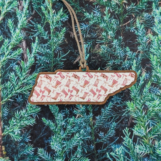 Tennessee Pink Cowgirl Pattern Wooden Christmas Ornament