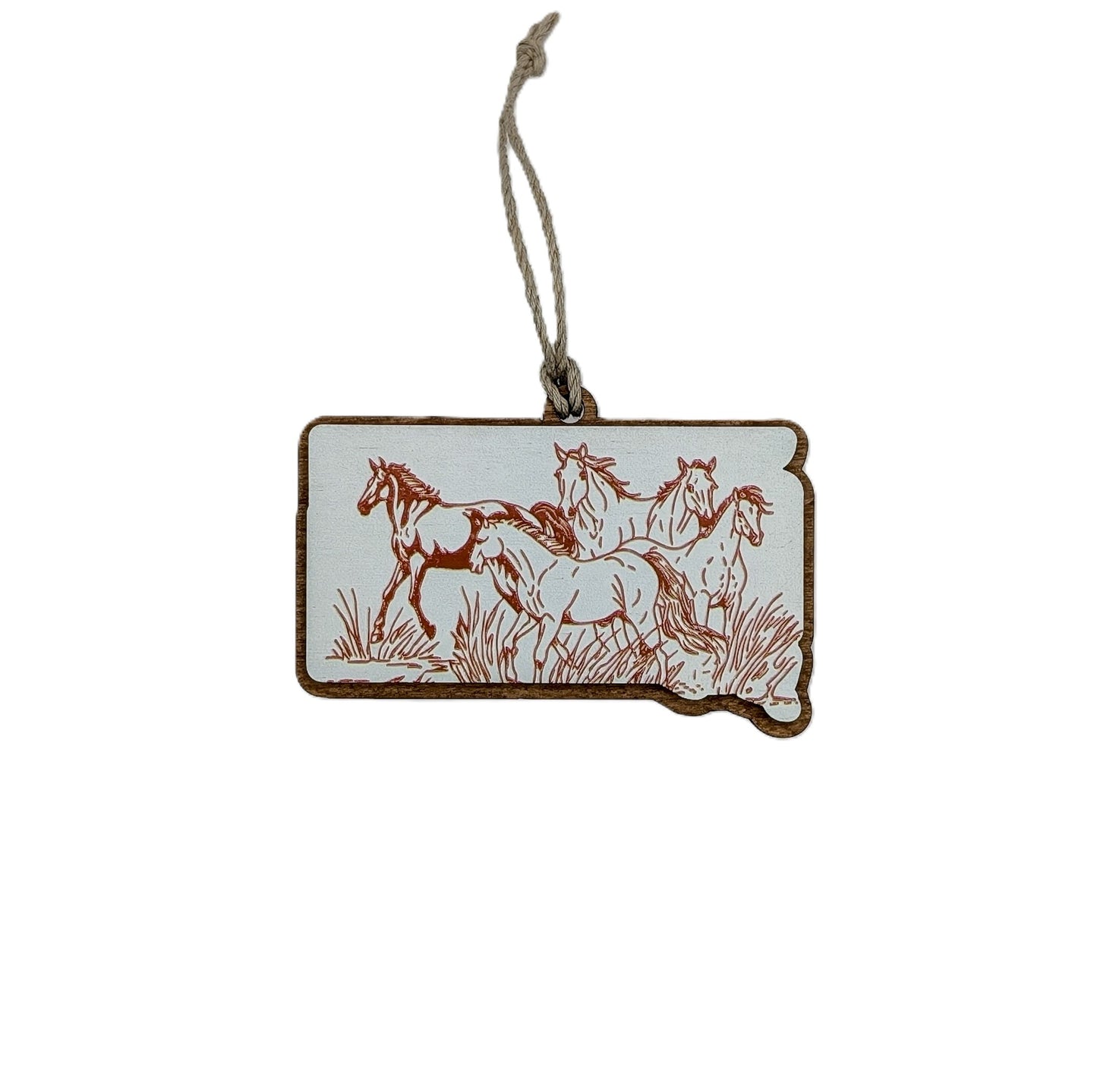 South Dakota Running Horses Wooden Christmas Ornament