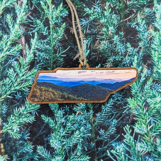 Tennessee Smoky Mountains Sunset Wooden Christmas Ornament