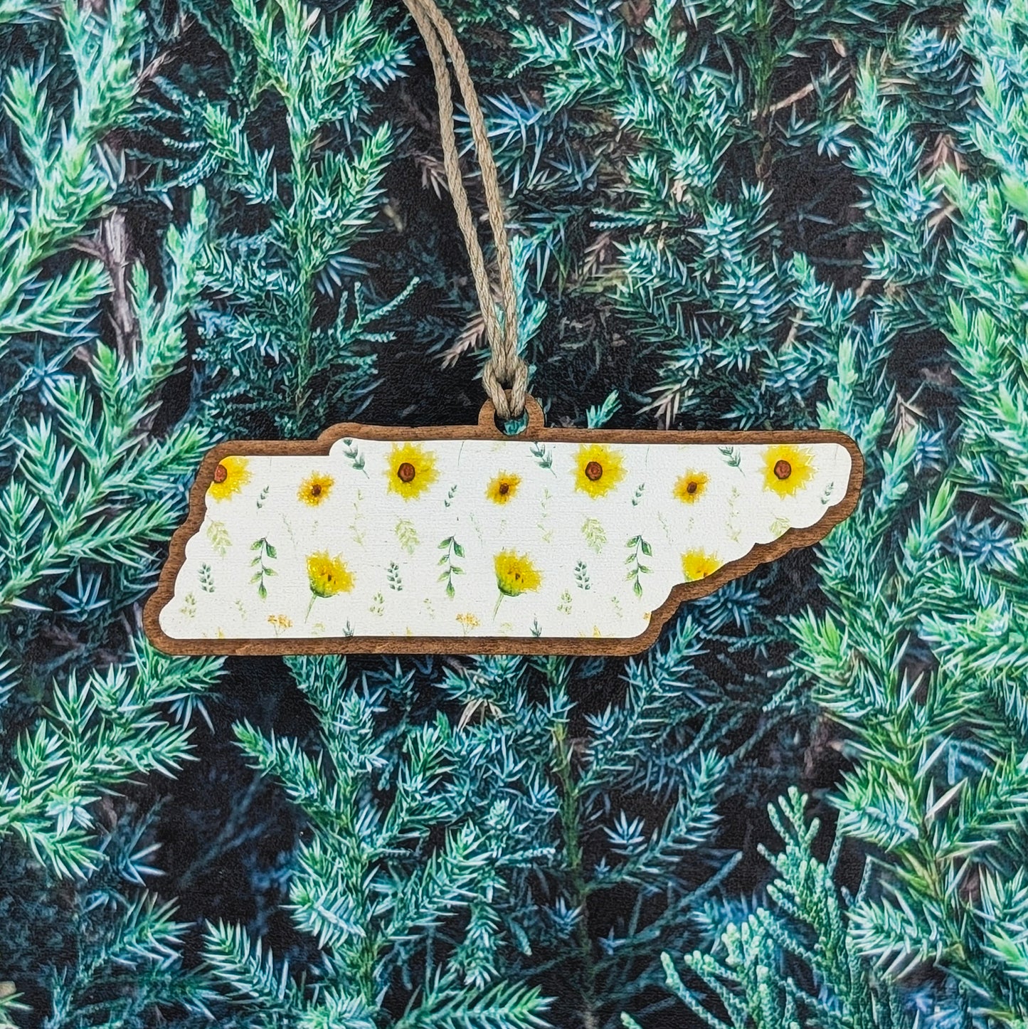 Tennessee Yellow Wildflower Pattern Wooden Christmas Ornament
