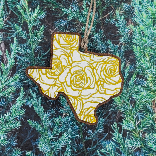 Texas Yellow Rose Wooden Christmas Ornament 2
