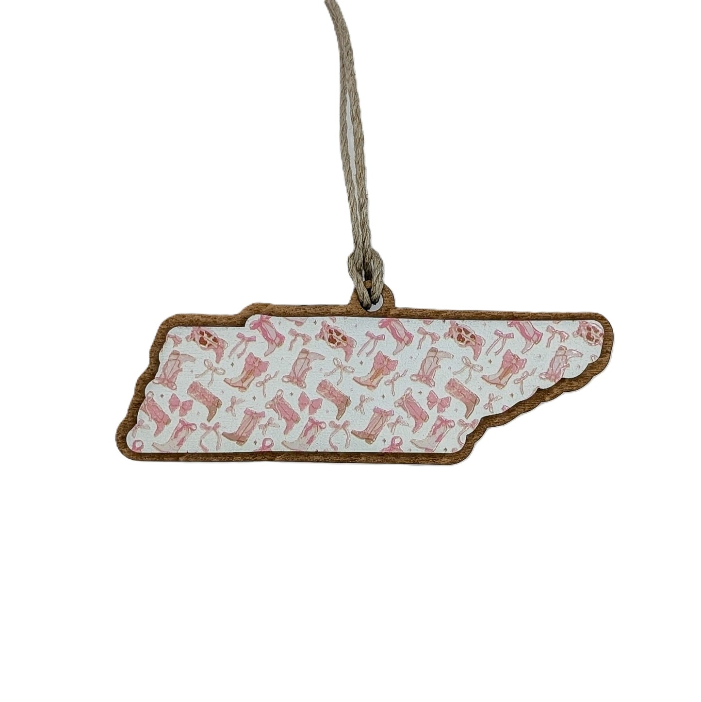 Tennessee Pink Cowgirl Pattern Wooden Christmas Ornament