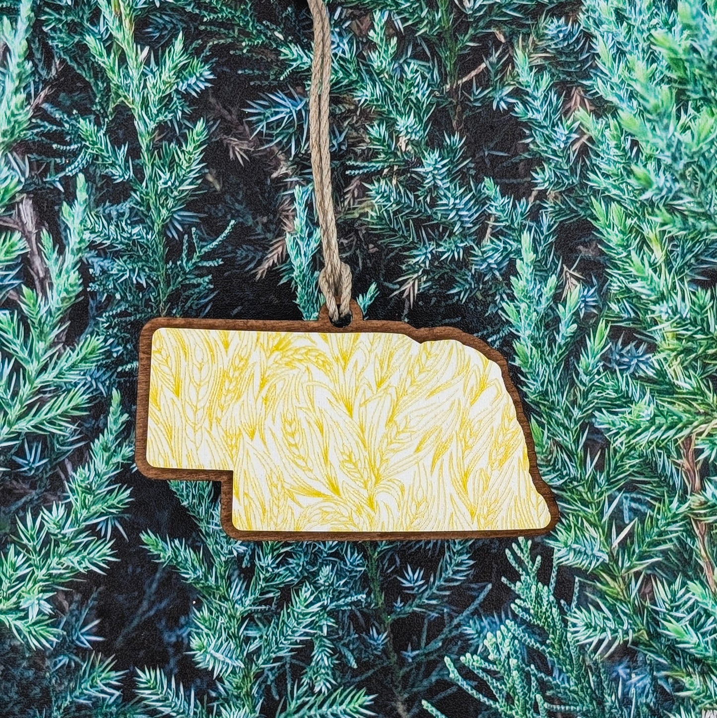 Nebraska Wheat Field Wooden Christmas Ornament