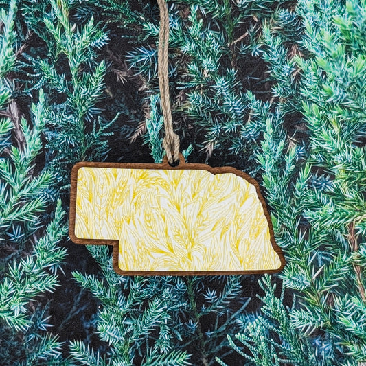 Nebraska Wheat Field Wooden Christmas Ornament