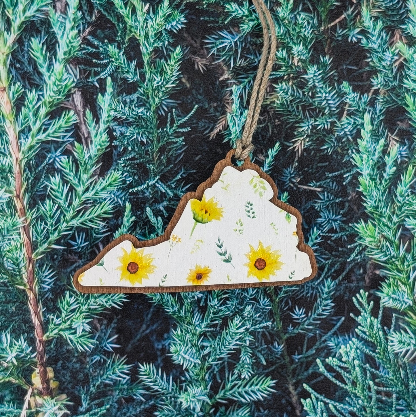 Virginia Sunflower Wooden Christmas Ornament