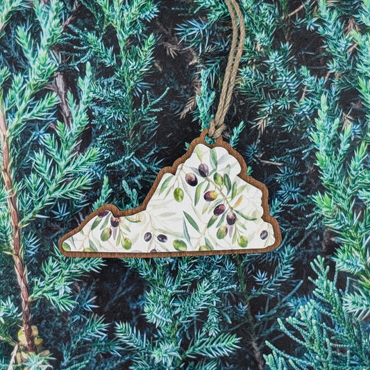 Virginia Olive Branch Wooden Christmas Ornament