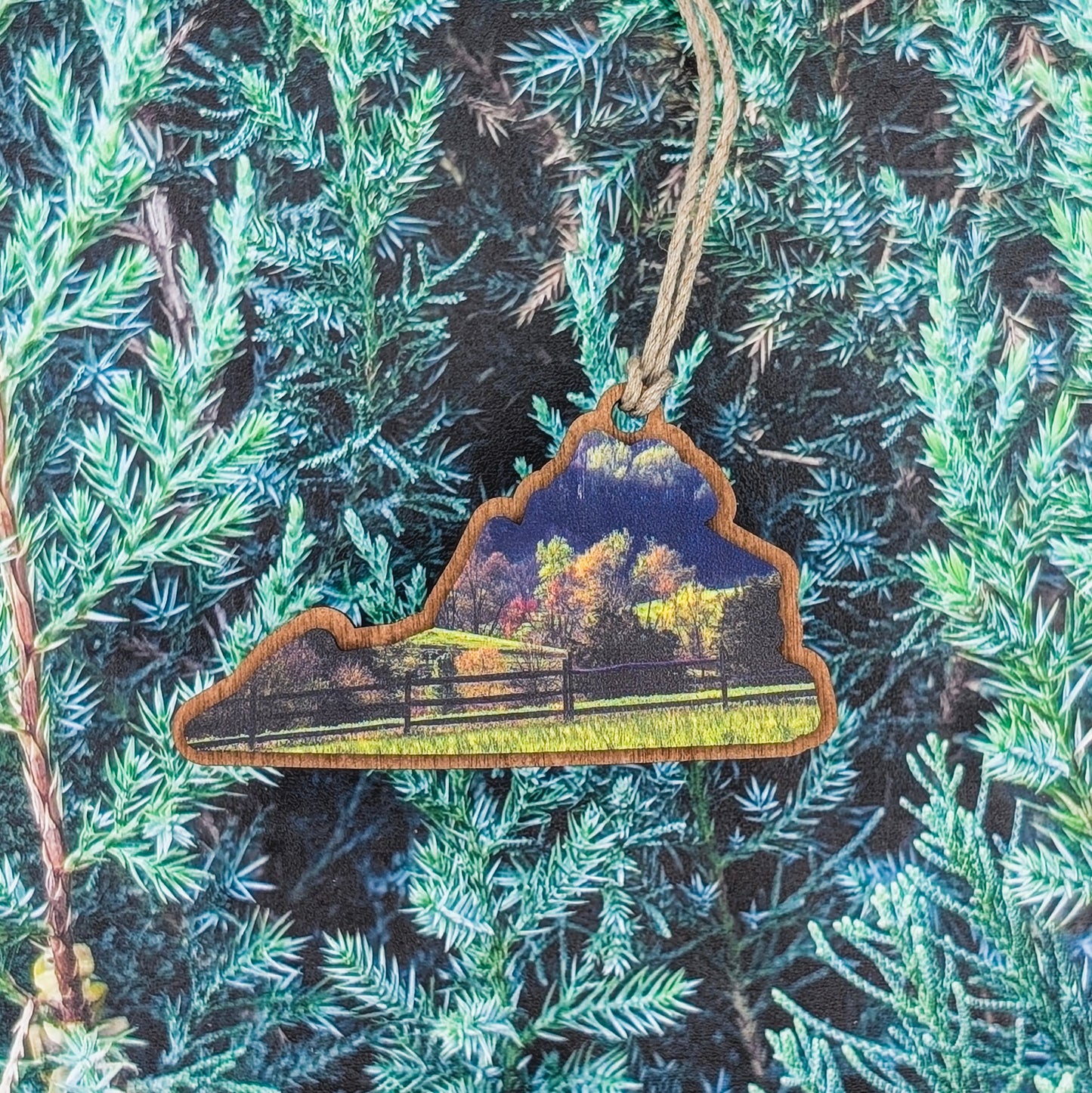 Virginia Countryside Fence Landscape Wooden Christmas Ornament