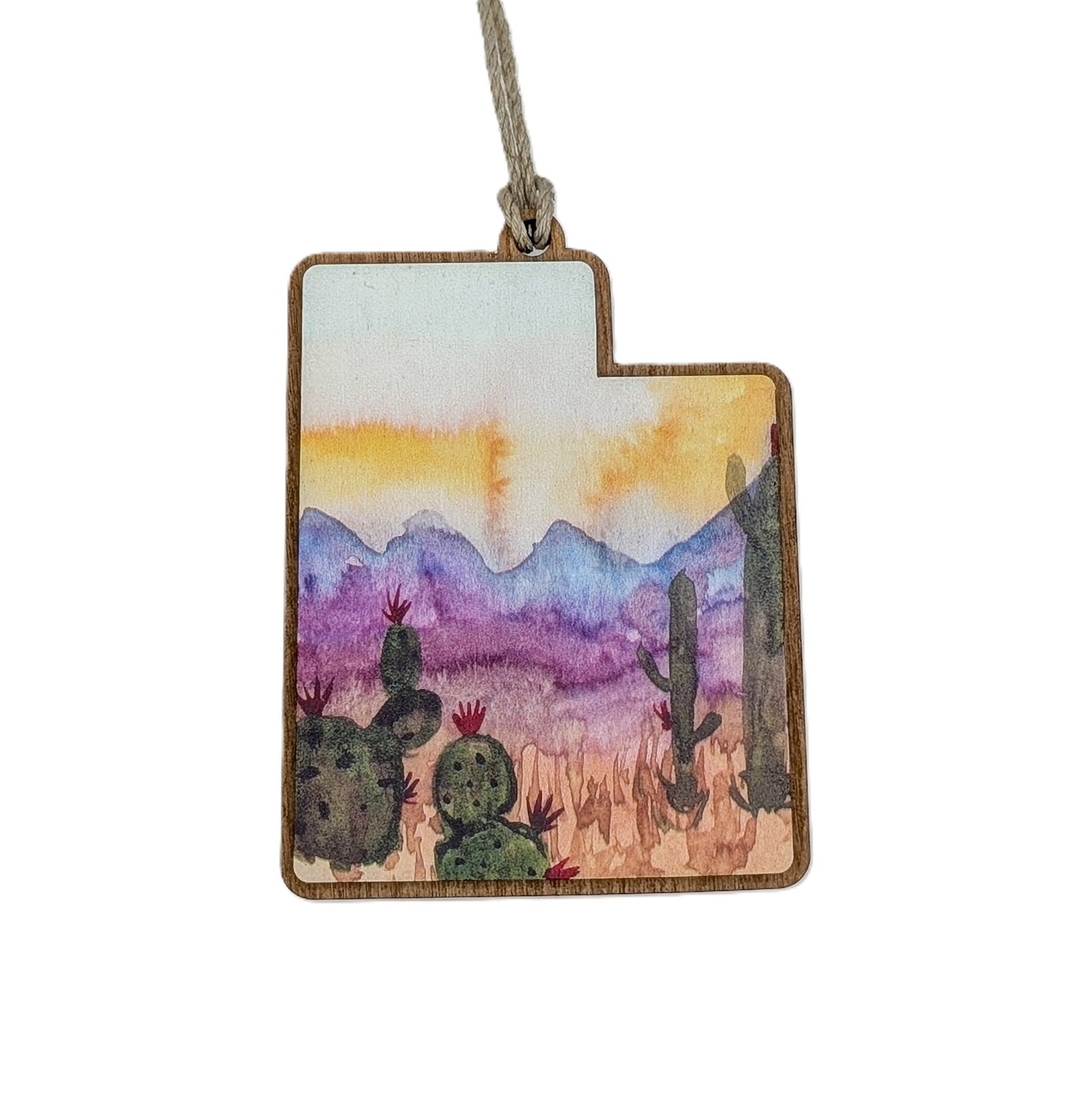 Utah Cactus Landscape Wooden Christmas Ornament