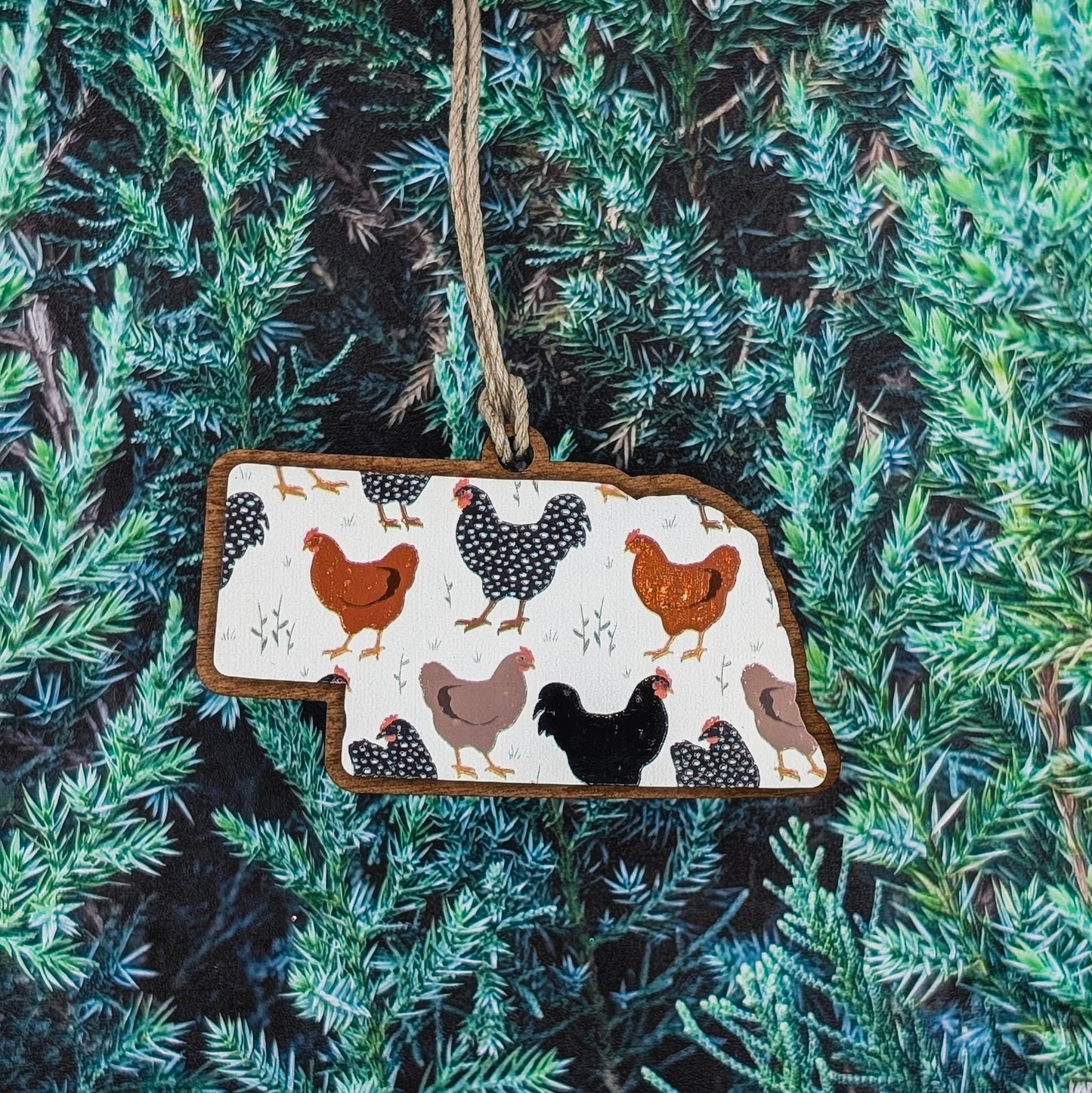 Nebraska Chicken Wooden Christmas Ornament