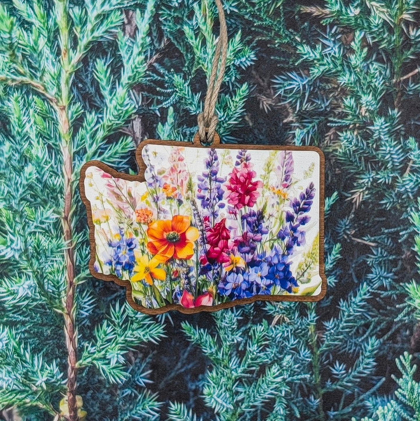 Washington Wildflower Wooden Christmas Ornament