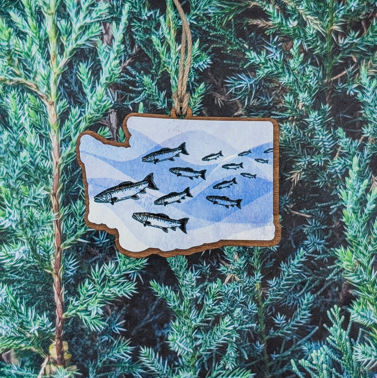 Washington Salmon Wooden Christmas Ornament