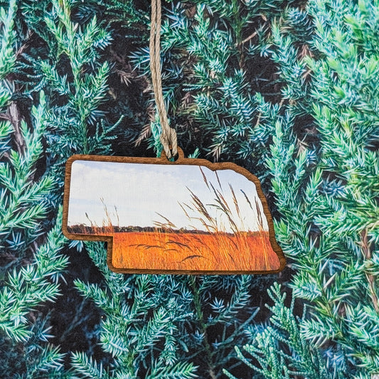 Nebraska Prairie Grass Wooden Christmas Ornament