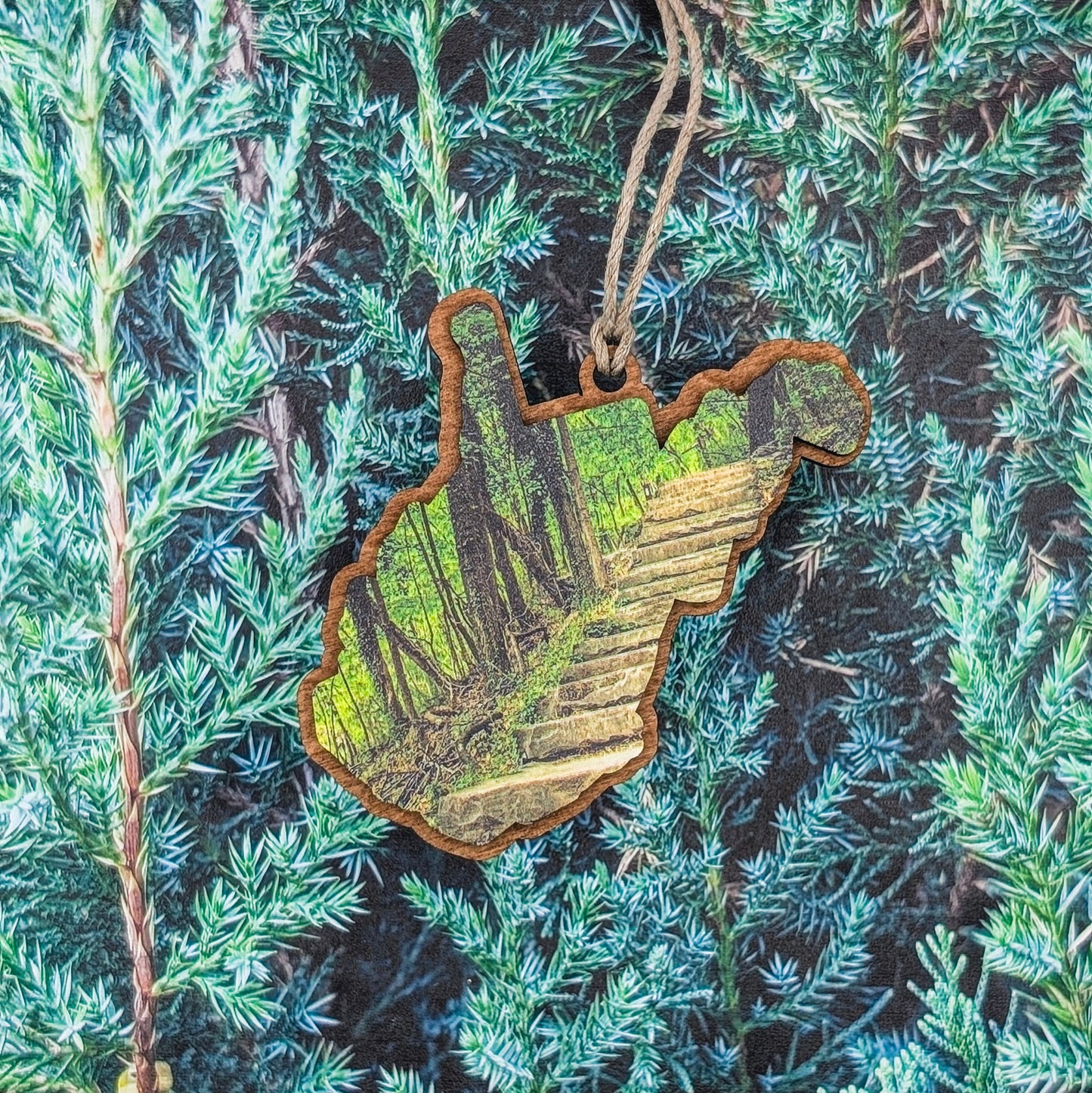 West Virginia Forest Trail Wooden Christmas Ornament