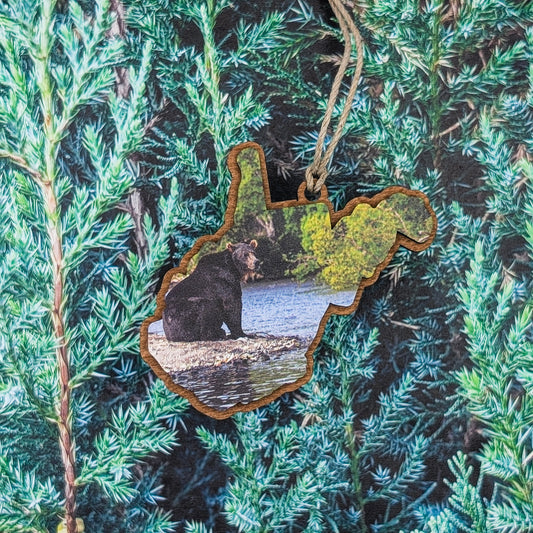West Virginia Black Bear Wooden Christmas Ornament