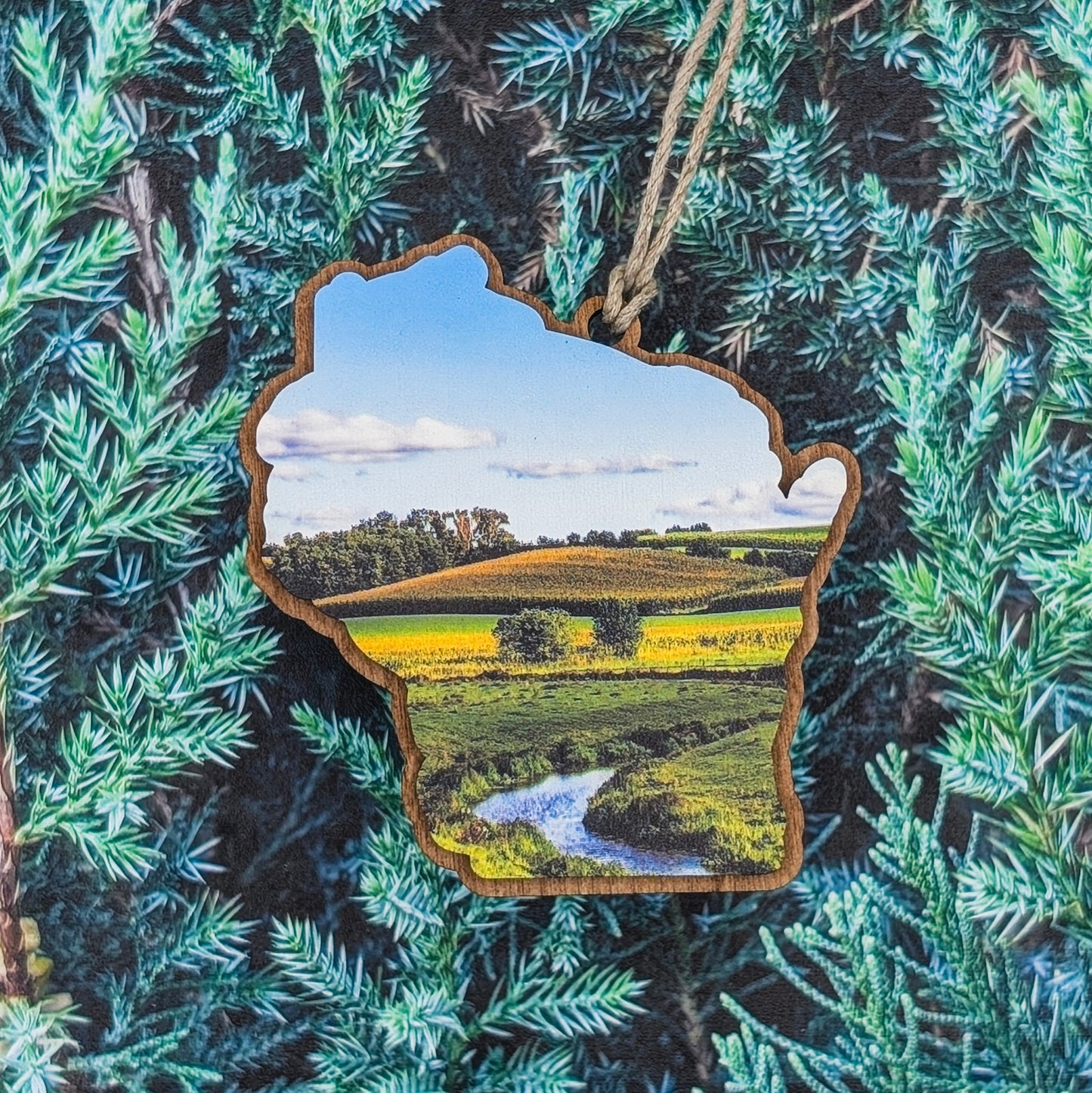 Wisconsin Countryside Wooden Christmas Ornament