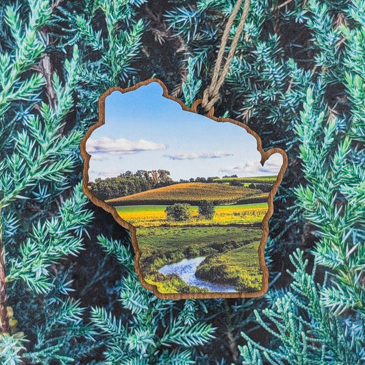 Wisconsin Countryside Wooden Christmas Ornament