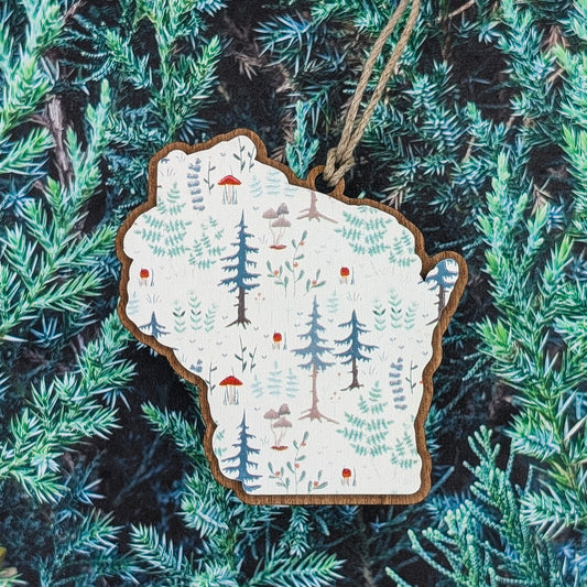 Wisconsin Woodland Pattern Wooden Christmas Ornament