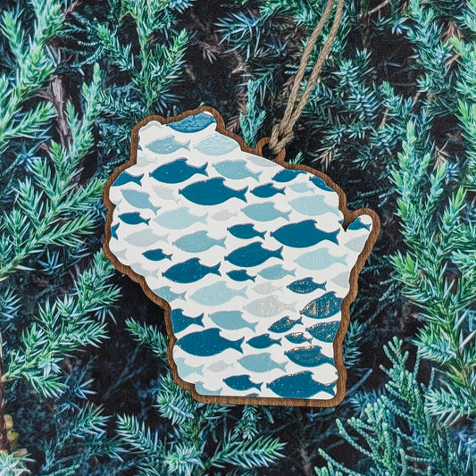 Wisconsin Fish Pattern Wooden Christmas Ornament