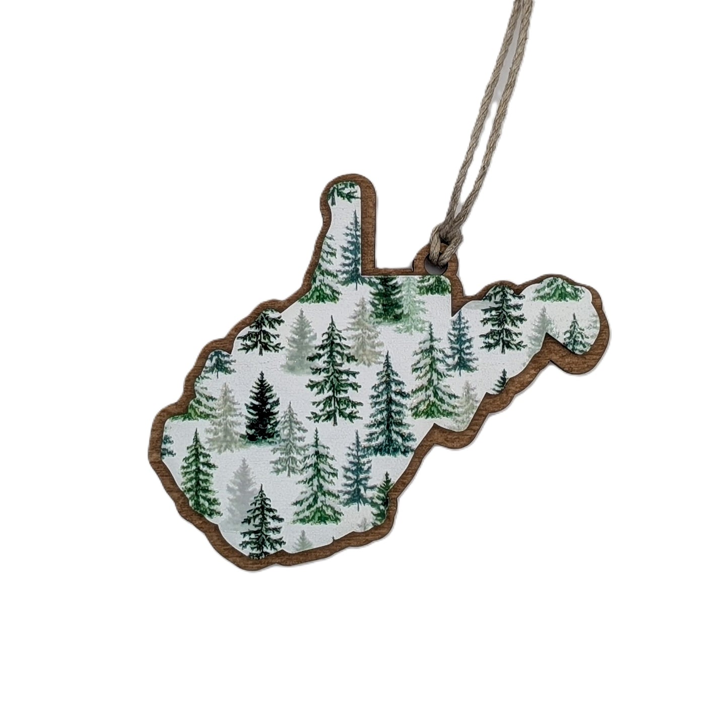 West Virginia Evergreen Forest Wooden Christmas Ornament