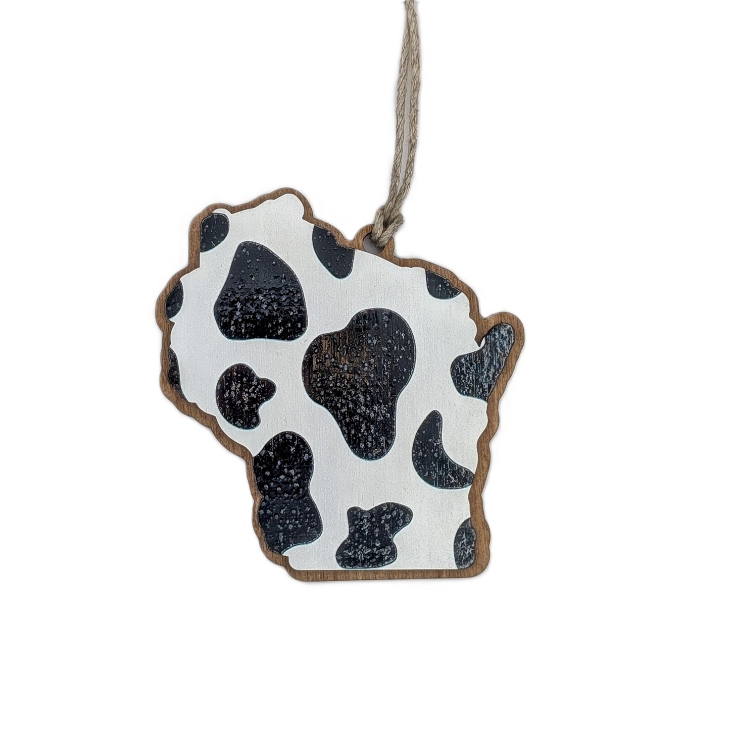 Wisconsin Cow Print Wooden Christmas Ornament