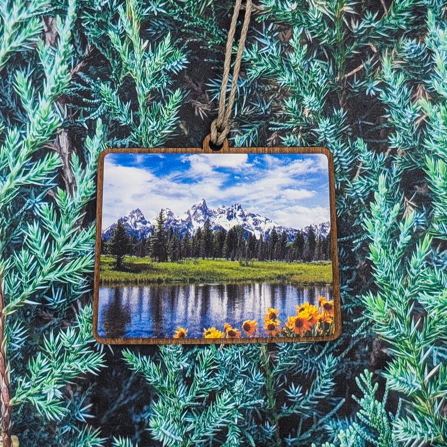 Wyoming Grand Teton Landscape Wooden Christmas Ornament
