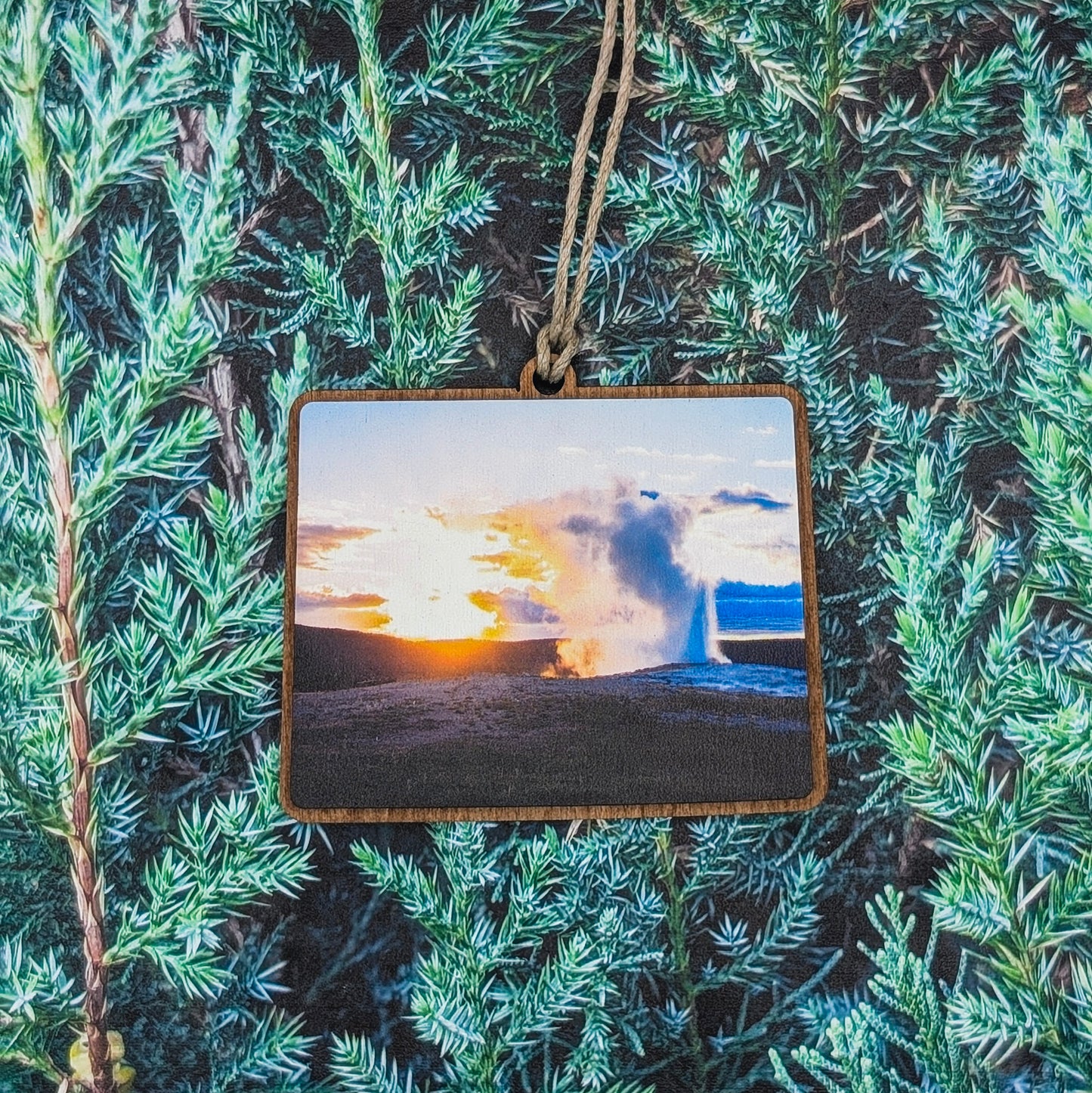 Wyoming Old Faithful Geyser  Wooden Christmas Ornament