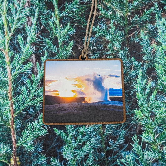 Wyoming Old Faithful Geyser  Wooden Christmas Ornament