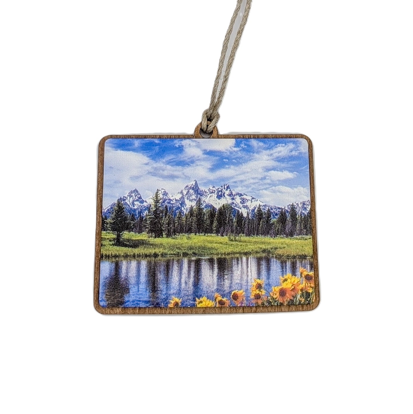 Wyoming Grand Teton Landscape Wooden Christmas Ornament
