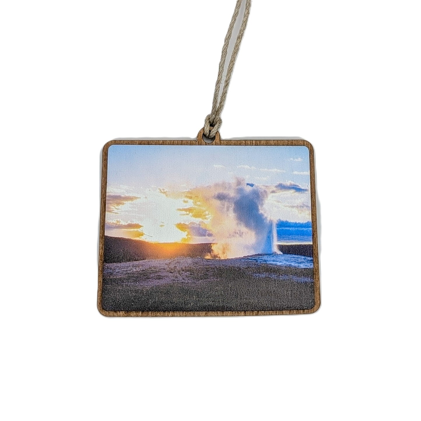 Wyoming Old Faithful Geyser  Wooden Christmas Ornament
