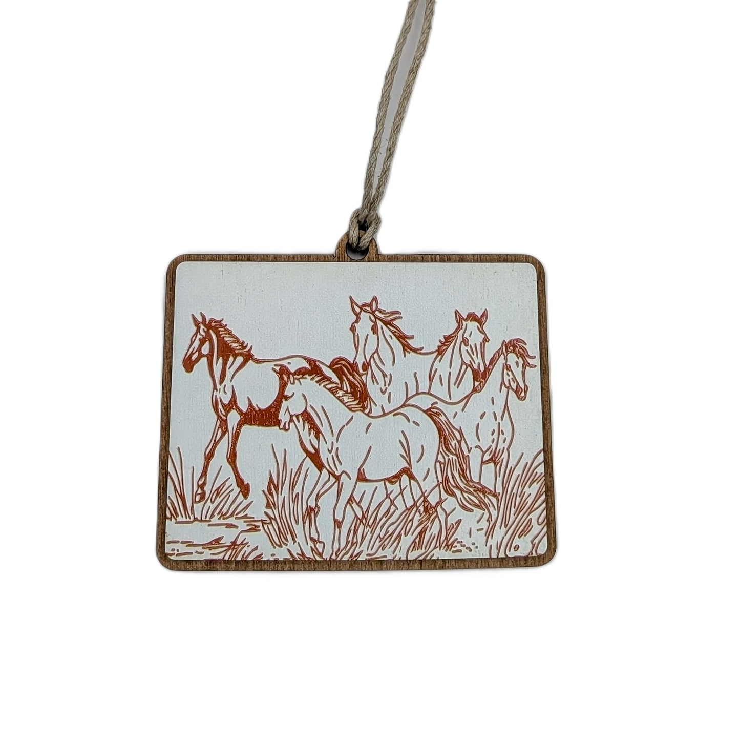 Wyoming Running Horses Wooden Christmas Ornament
