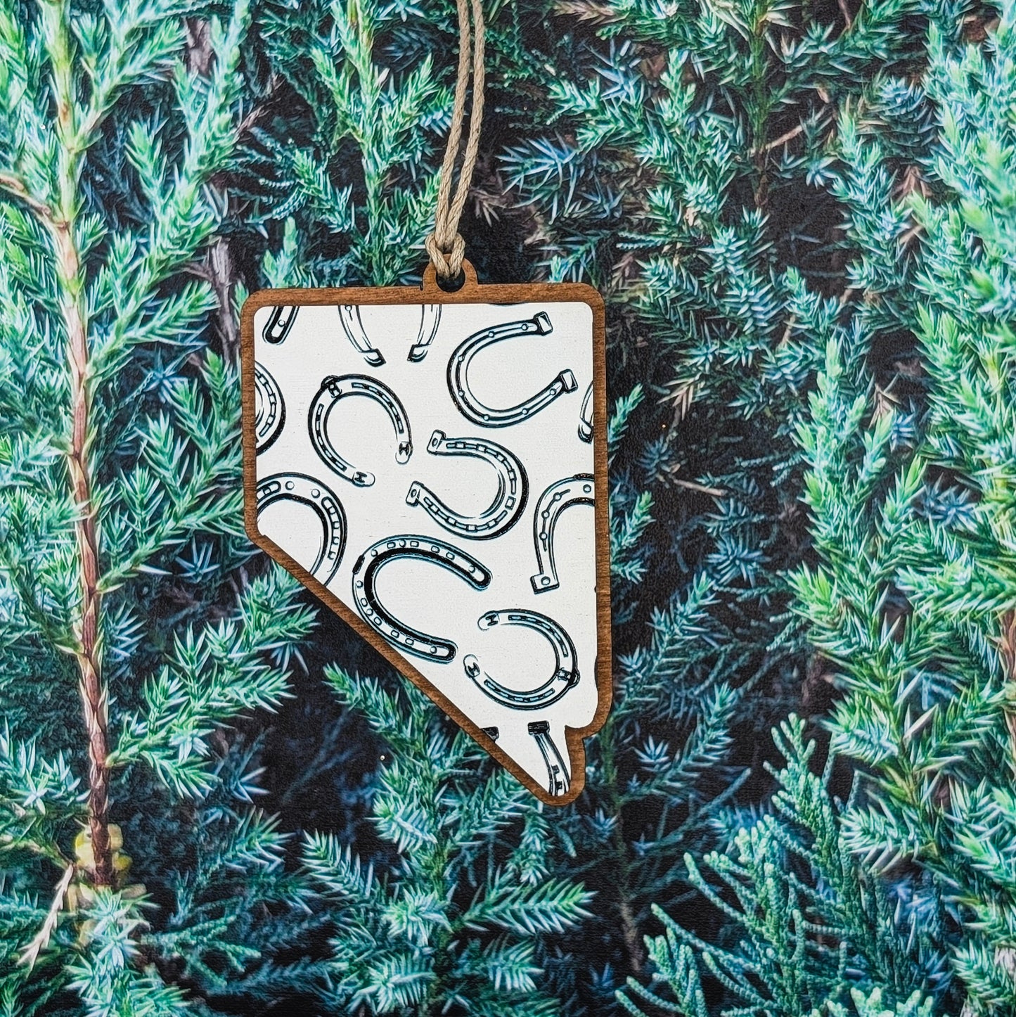 Nevada Horseshoe Wooden Christmas Ornament
