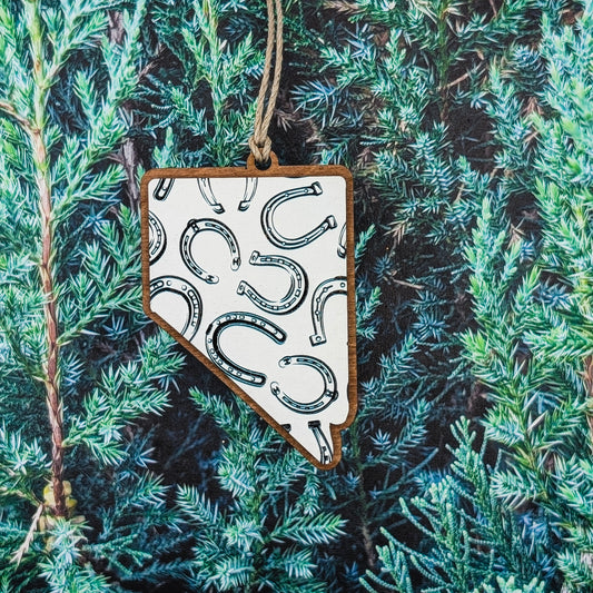 Nevada Horseshoe Wooden Christmas Ornament