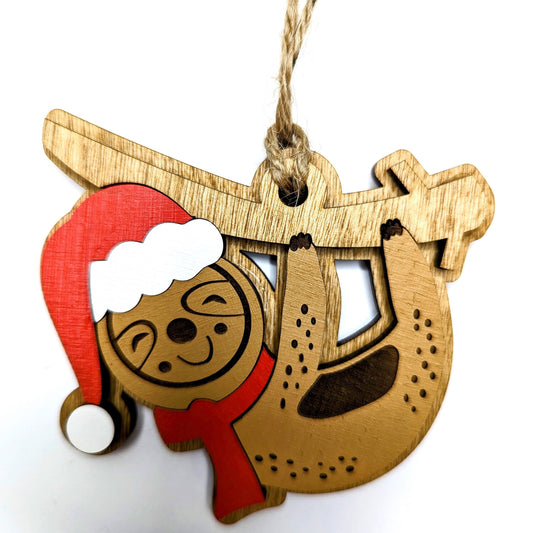 Sloth Christmas Ornament, Sloth wearing a Santa Hat