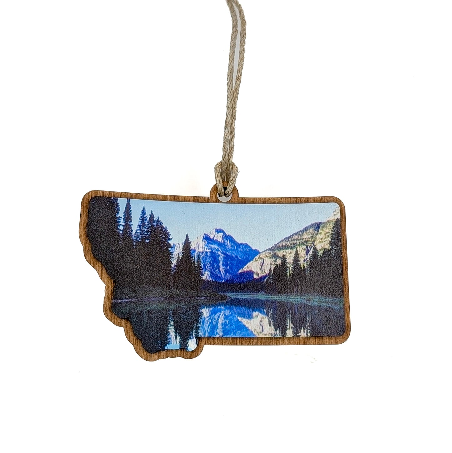 Montana Mountain Lake Wooden Christmas Ornament