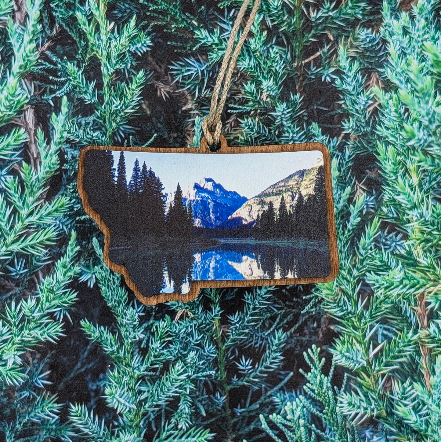 Montana Mountain Lake Wooden Christmas Ornament