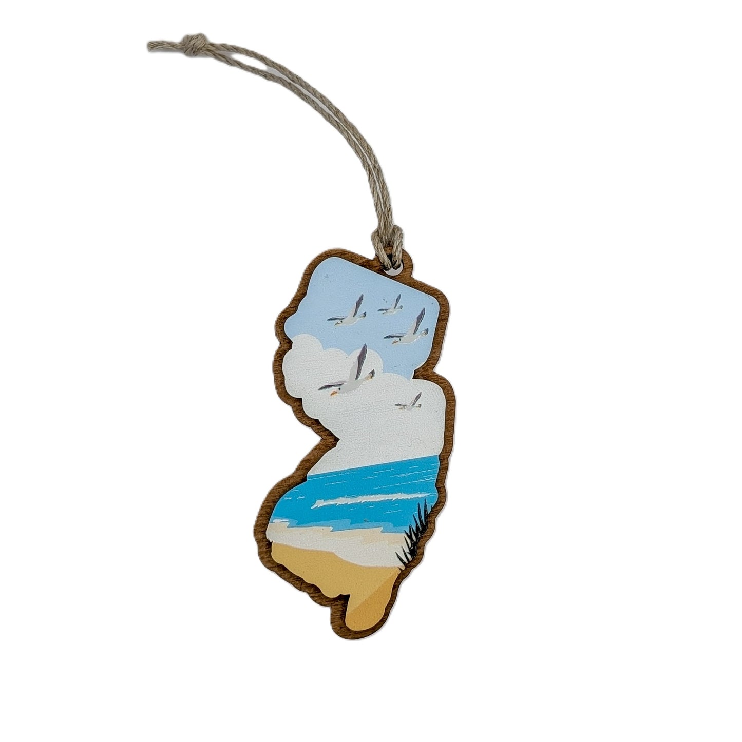 New Jersey Seaside Birds Wooden Christmas Ornament