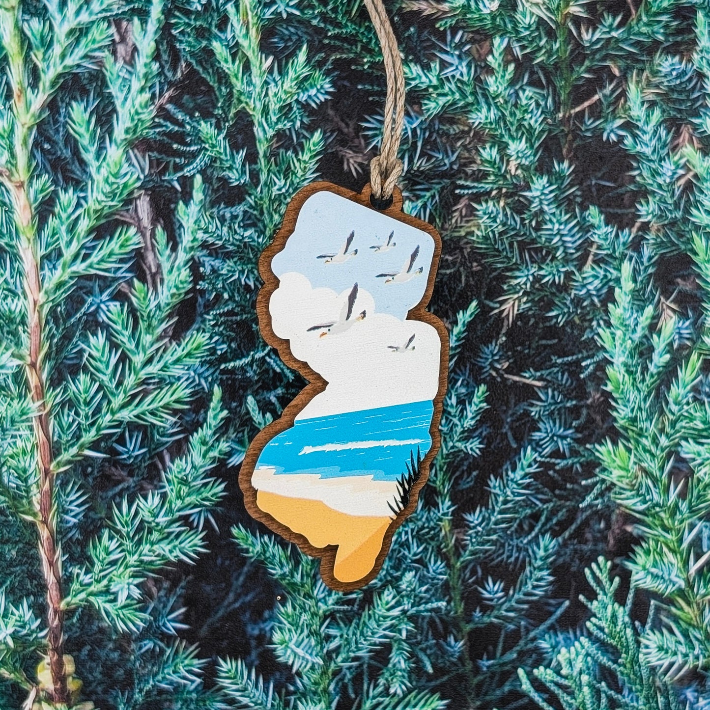 New Jersey Seaside Birds Wooden Christmas Ornament