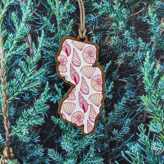 New Jersey Seashell Wooden Christmas Ornament