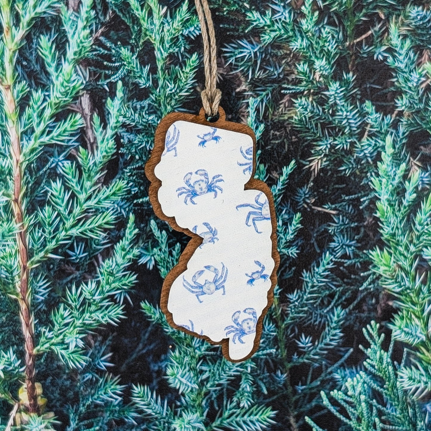 New Jersey Blue Crab Wooden Christmas Ornament
